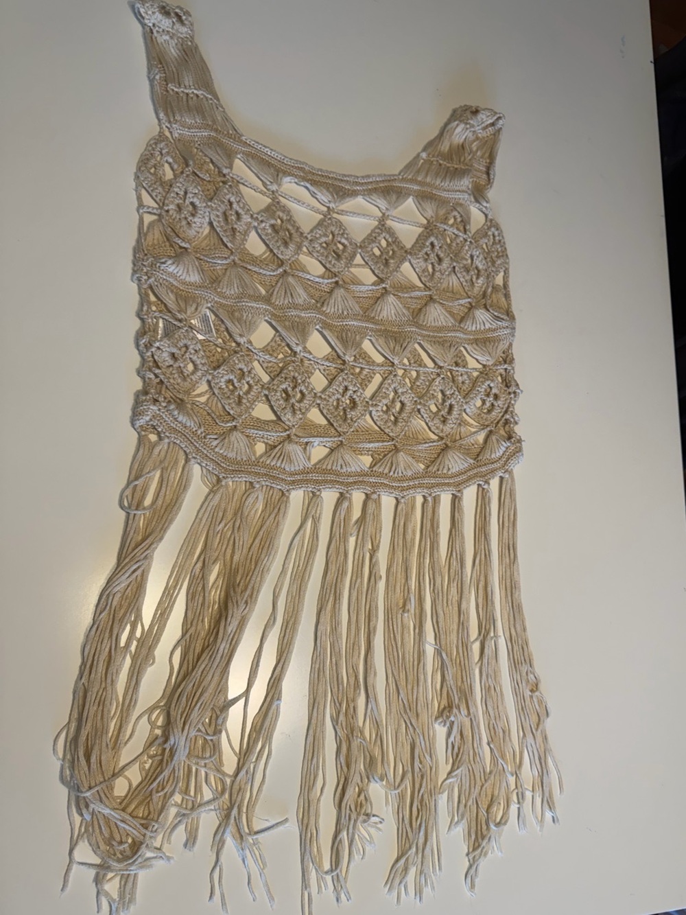 Ten Sixty Sherman Cream Crochet Fringe Top XL